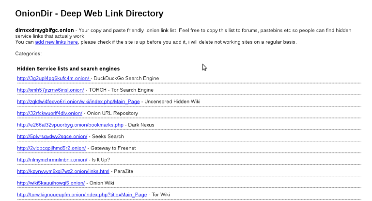 Dark web urls