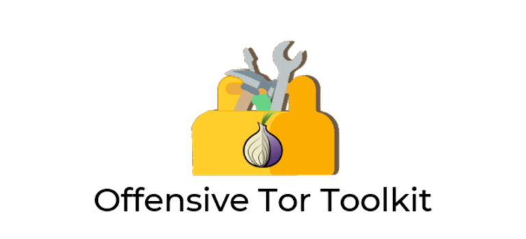 Logotipo de Offensive Tor Toolkit con una caja de herramientas y un símbolo de cebolla de Tor.