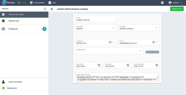 Captura de pantalla de formulario web para crear y gestionar eventos en una aplicación de software.