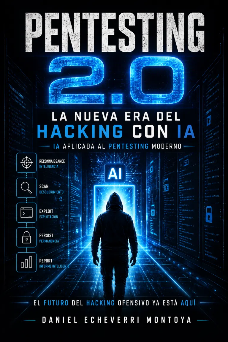 Portada del libro Pentesting 2.0 con IA que muestra ciberseguridad y pruebas de penetración avanzadas.