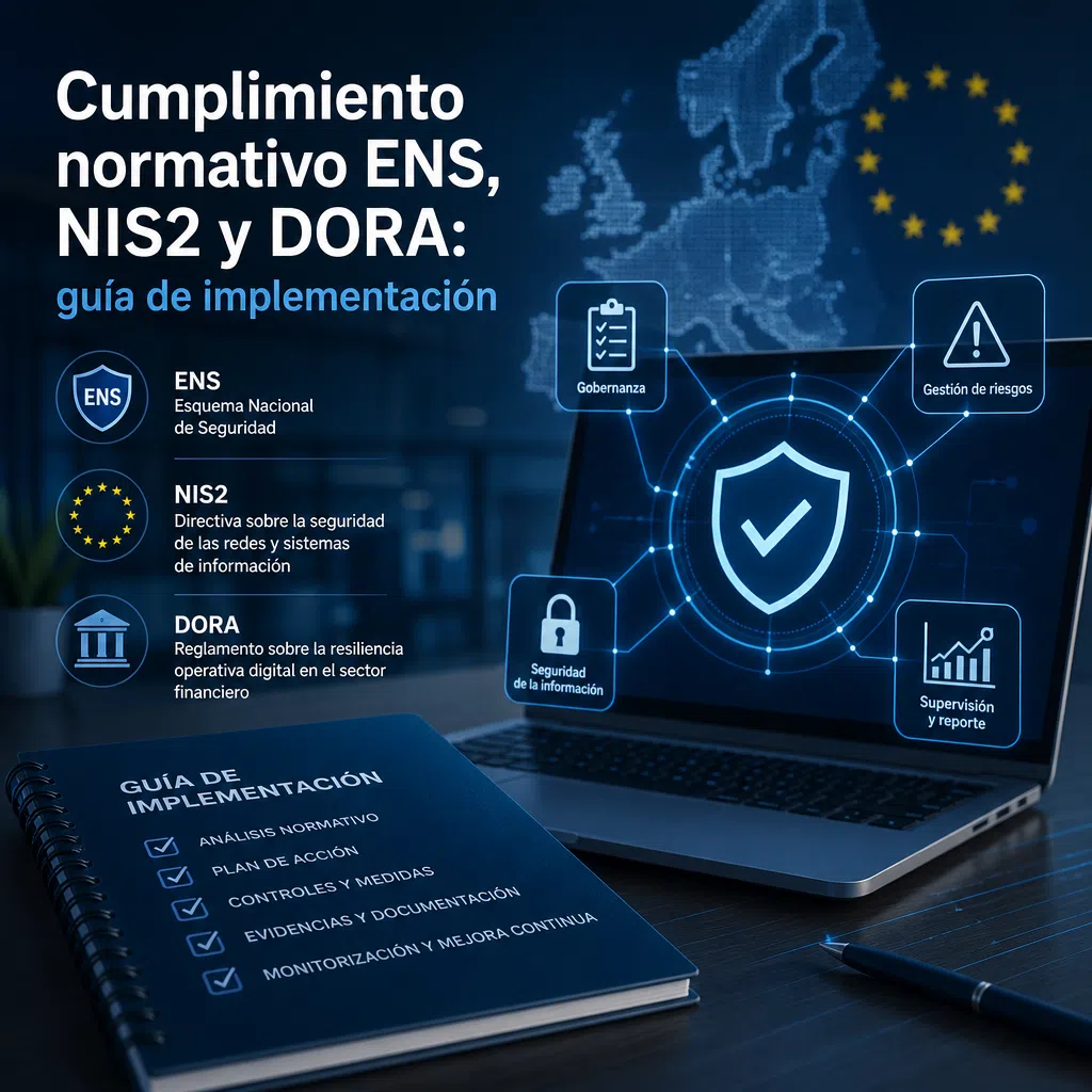 Guía de implementación para cumplimiento normativo ENS, NIS2 y DORA en ciberseguridad y gestión de riesgos